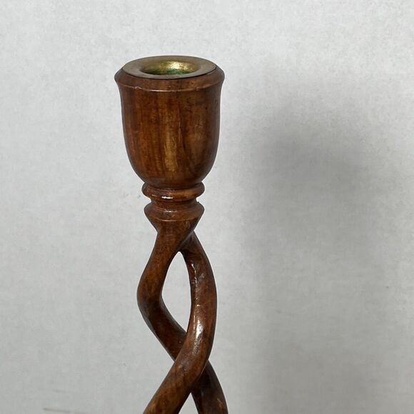 Pair Of Vintage Carved Wood Barley Twist Multi Tone Candlesticks 12” - Picture 7 of 10